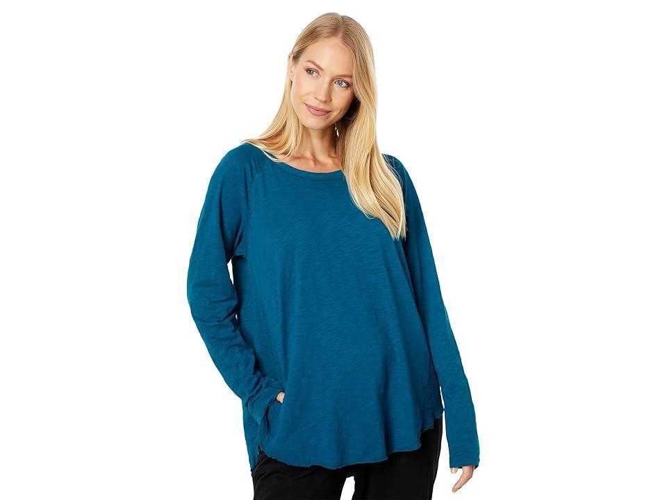 Mod-o-doc Slub Jersey Long Sleeve Open Neck Hi-Low Rib Mix Tunic (Deep Waters) Women's Clothing Product Image