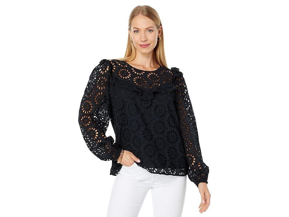 Lilly Pulitzer Caroline Long Sleeve Eyelet (Onyx Oversized Pinwheel Eyelet) Women's Clothing Product Image