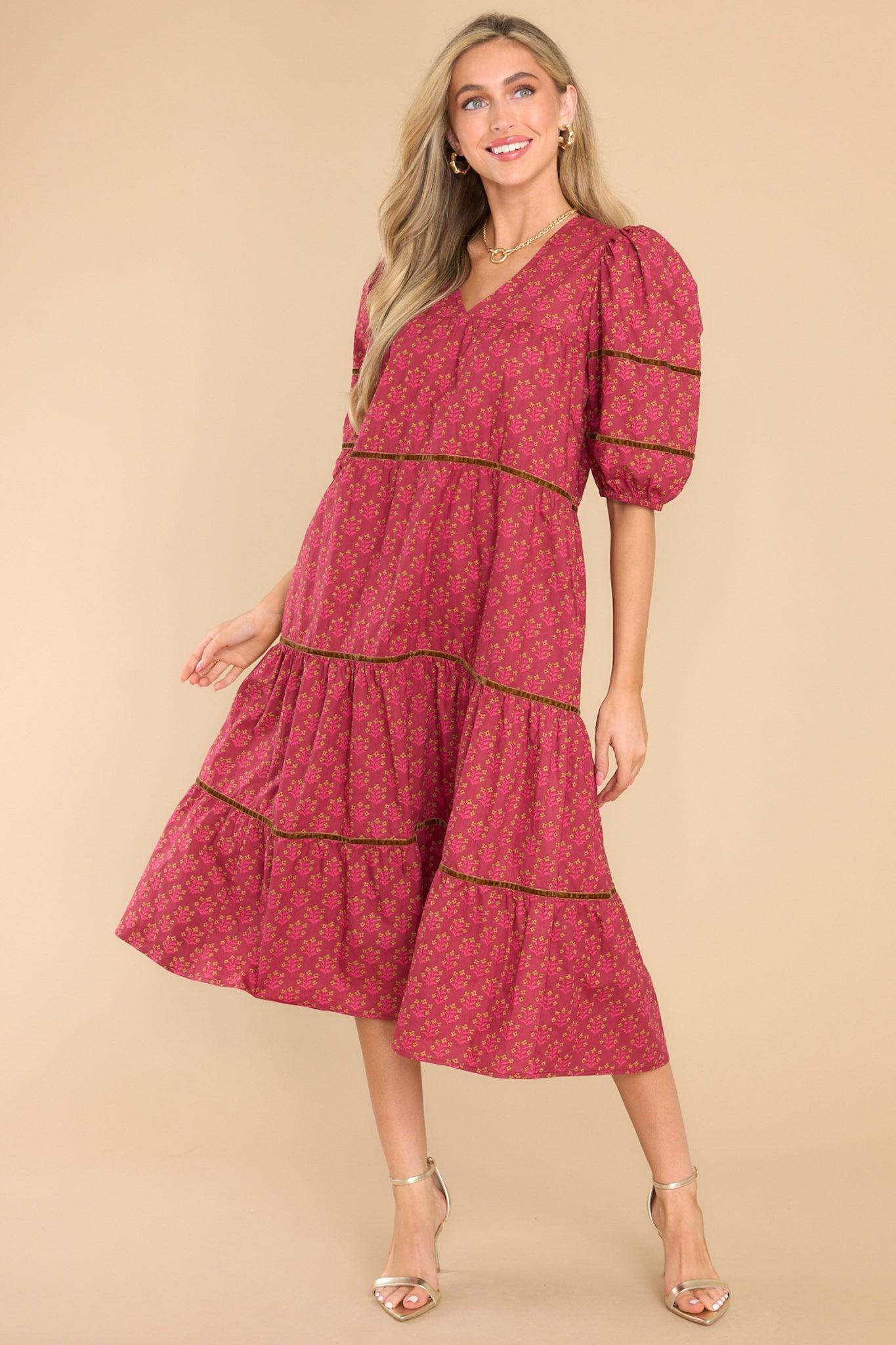 Georgia Indian Bloom Midi Dress Red Product Image