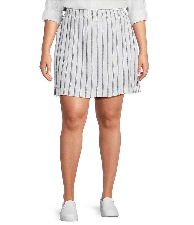 Intro Plus Size Linen Blend Stripe Denim Pull-On Skort Product Image