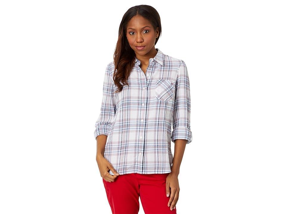 Womens Tommy Hilfiger Sport Plaid 3/4 Roll Tab Button Front Product Image