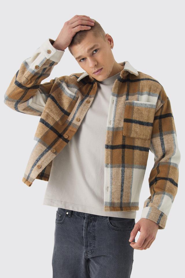 Regular Fit Brushed Plaid Overshirt | boohooMAN USA Product Image