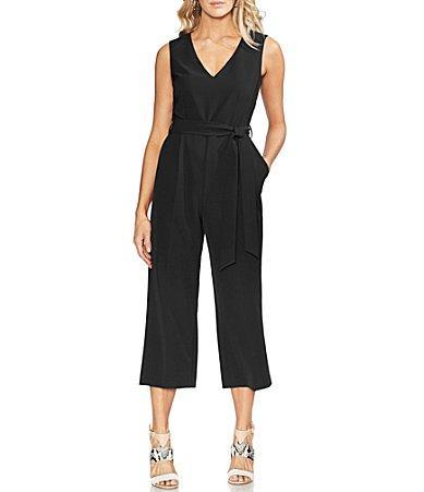 Vince Camuto Sleeveless Belted Wide Leg Crop Jumpsuit Product Image