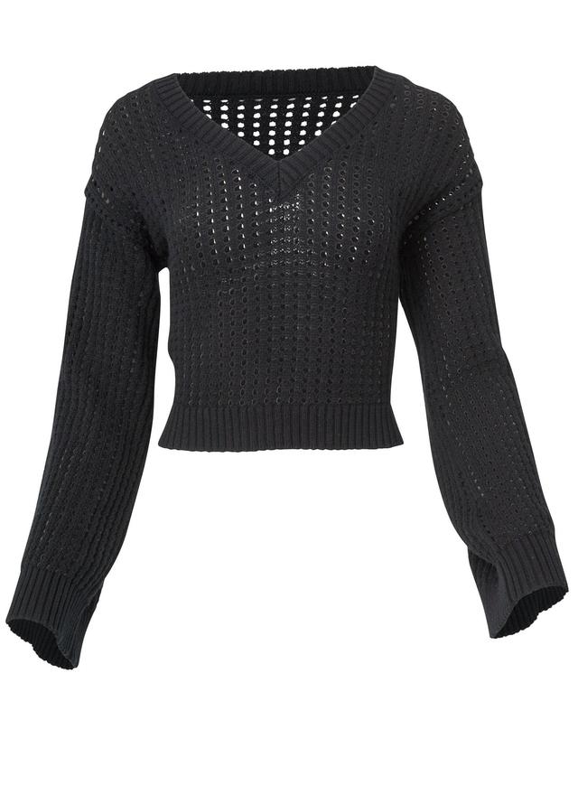 Pointelle Stitch Sweater - Black Product Image