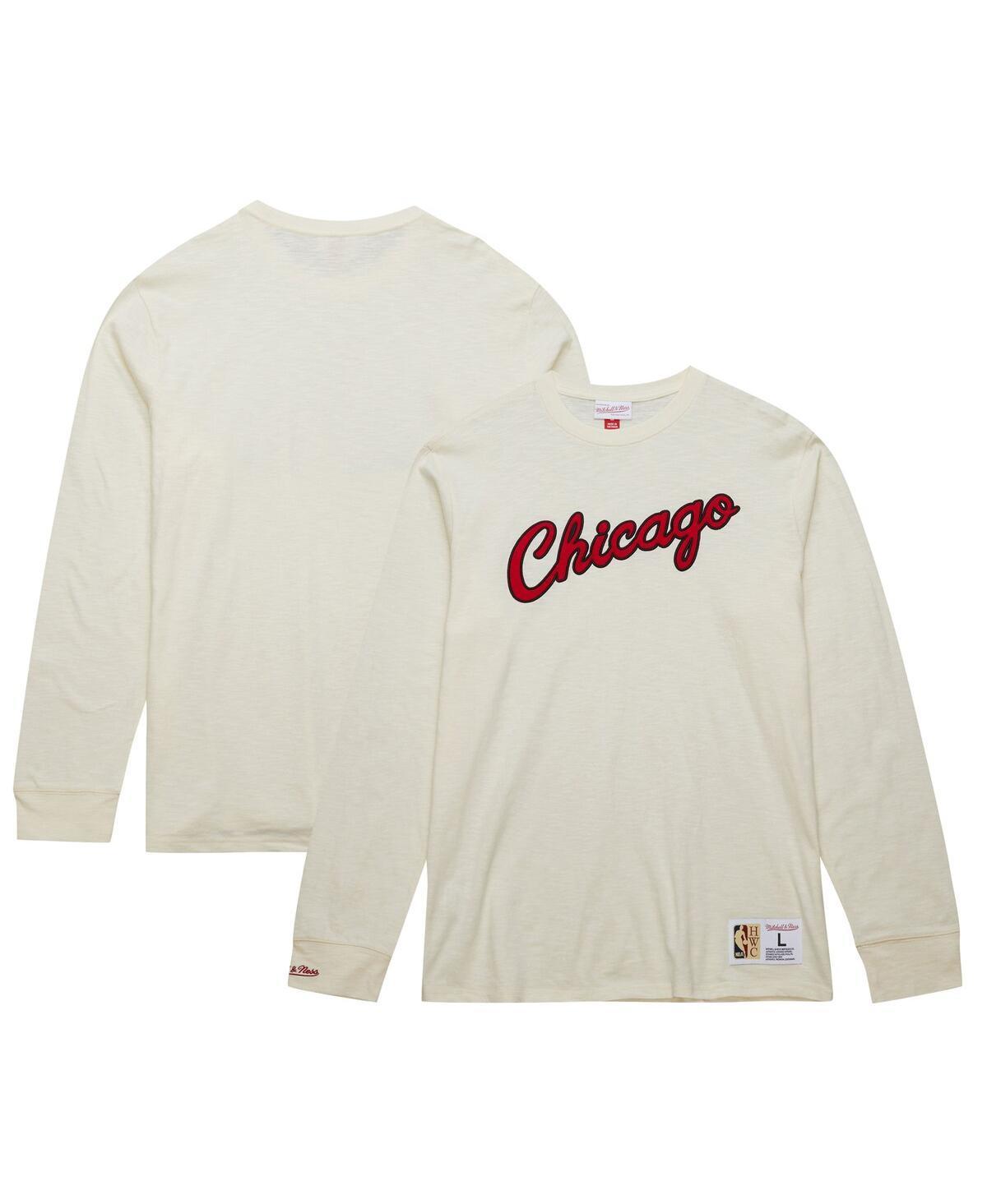 Mens Mitchell & Ness Cream Chicago Bulls Hardwood Classics Vintage Long Sleeve T-Shirt Product Image