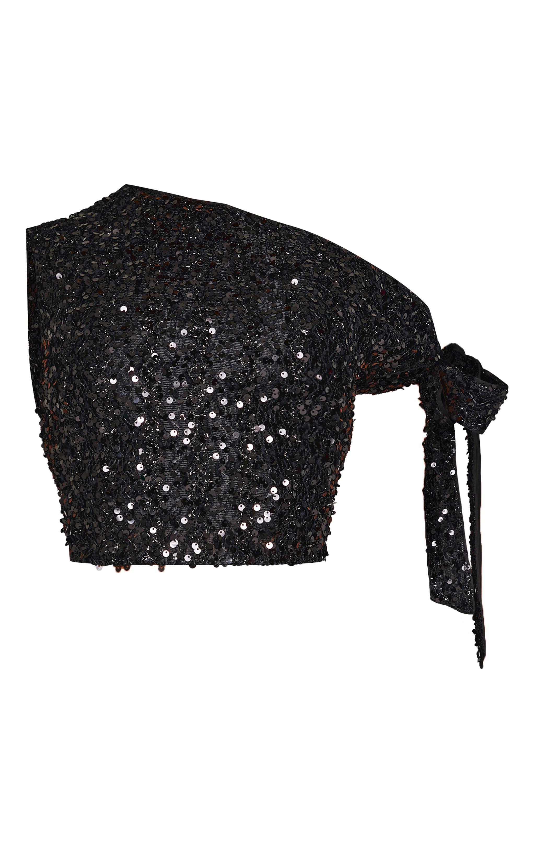 Petite Black Tie Detail Sequin Top Product Image