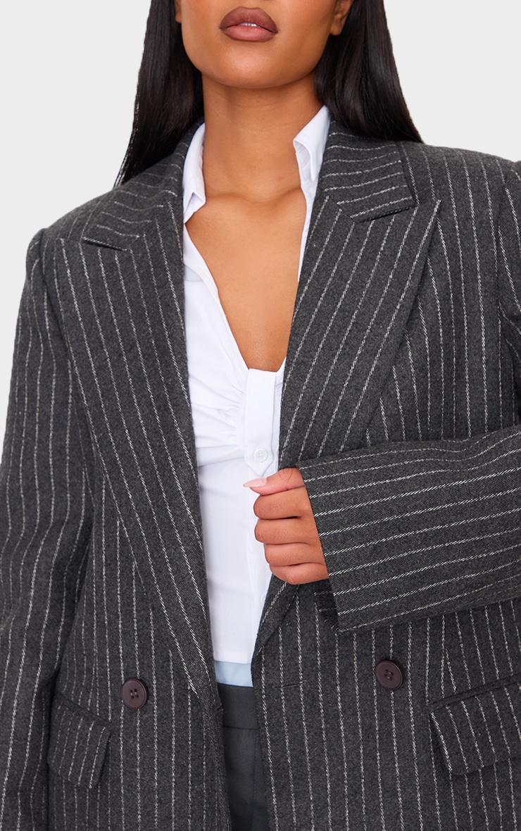 Tall Charcoal Pinstripe Wool Look Maxi Coat Product Image