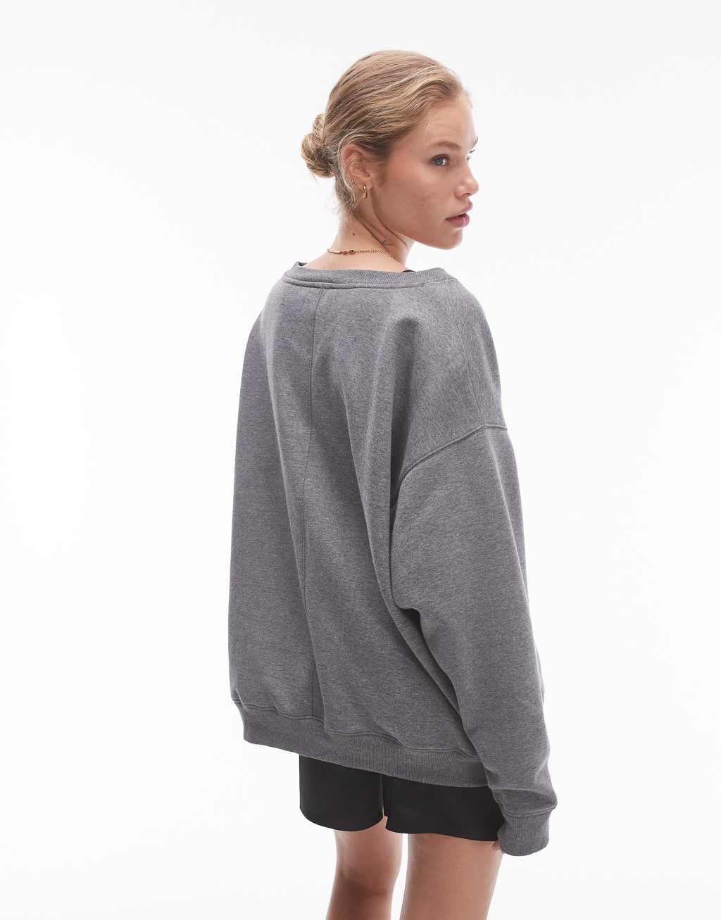 Topshop slouchy v neck sweat in gray heather Product Image