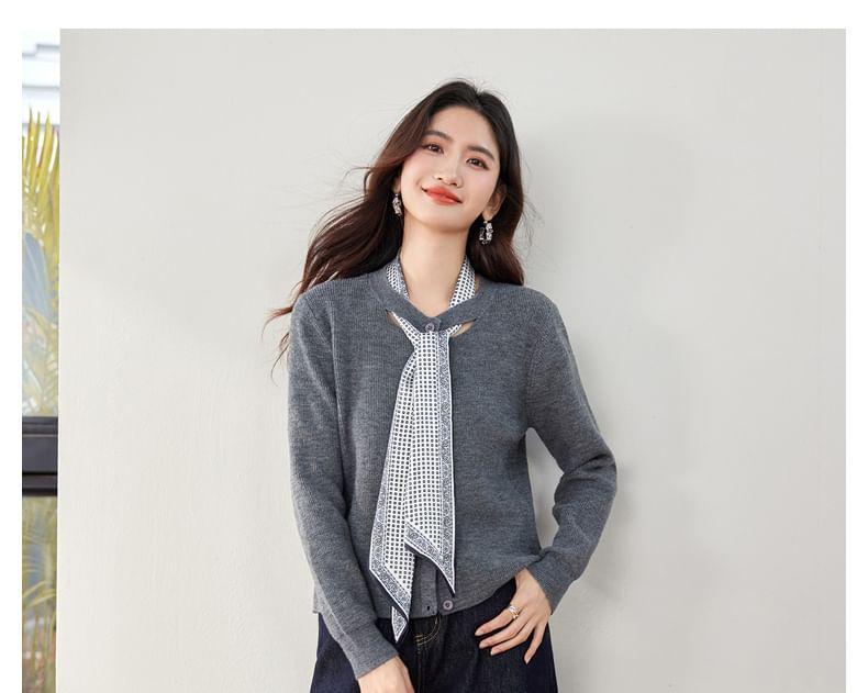 Ribbon Front Button-Up Cardigan Product Image