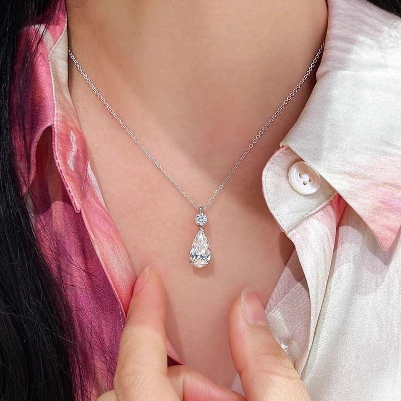 Droplet Rhinestone Pendant Alloy Necklace Product Image