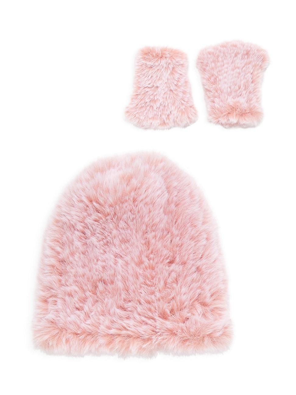 Womens Faux Fur Beanie & Mittens Set Product Image