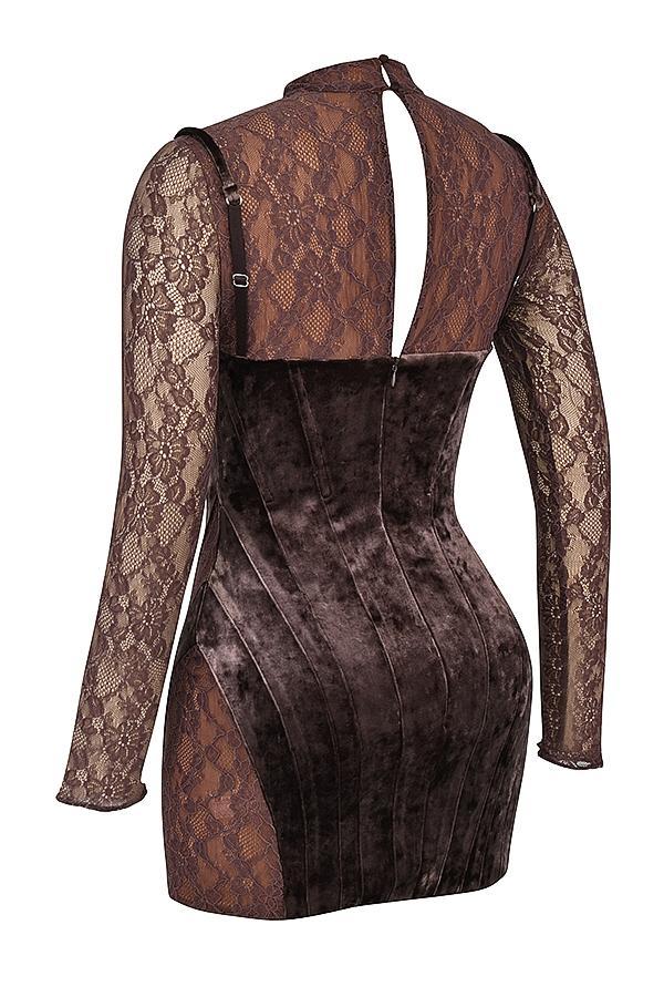 Marica Brown Velvet & Lace Corset Dress Product Image