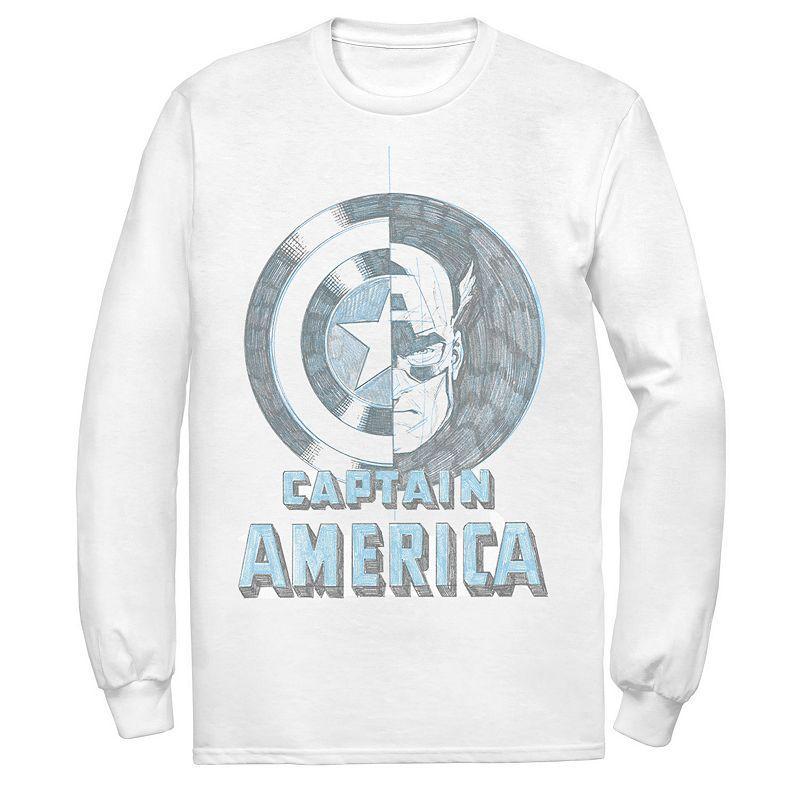 Mens Marvel Captain America Half Face And Shield Portrait Long Sleeve Graphic Tee Product Image