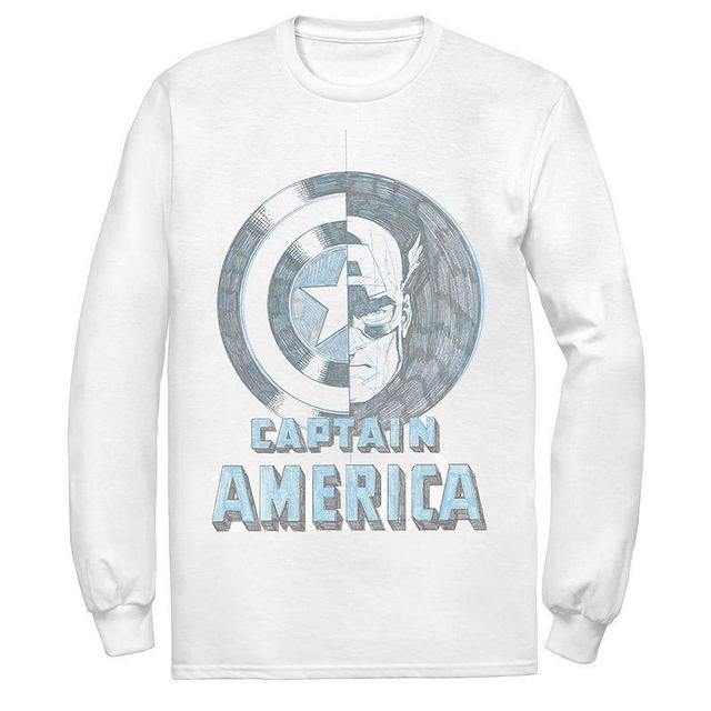 Mens Marvel Captain America Half Face And Shield Portrait Long Sleeve Graphic Tee Product Image