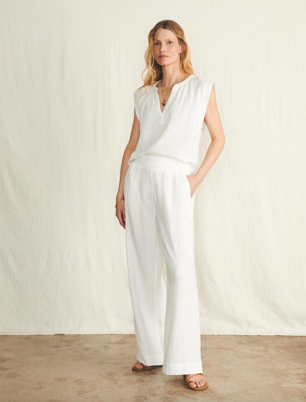 Faherty Dream Cotton Gauze Wide Leg Pant Product Image