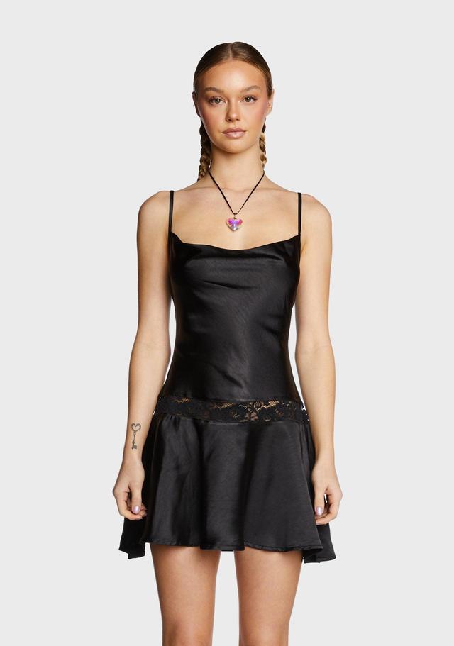 Motel Lace Trim Mini Slip Dress - Satin Black Product Image