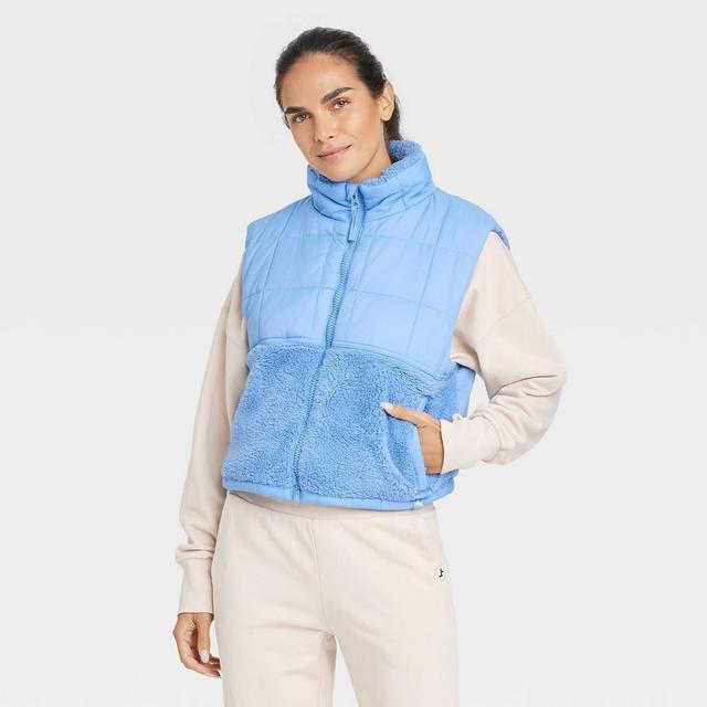 Womens High Pile and Quilted Vest - JoyLab Light Blue XL Product Image