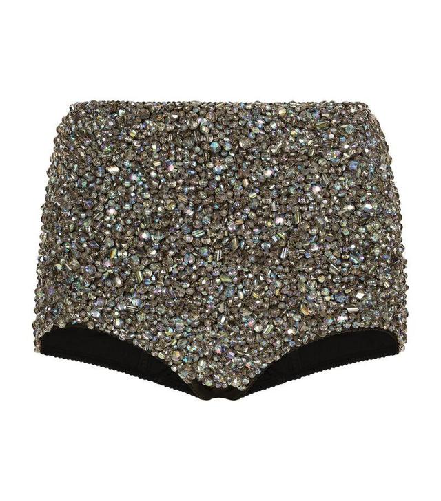 Rhinestone High-rise Shorts In Black Product Image