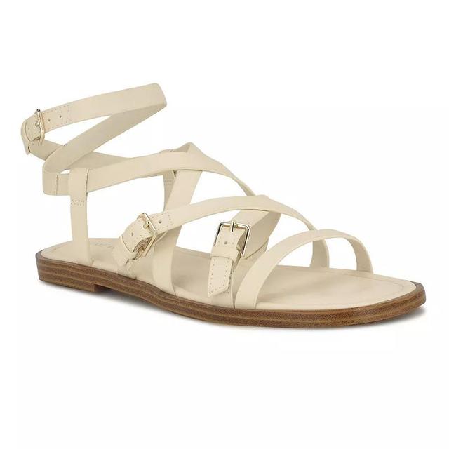 Nine West Rulen Womens Square Toe Strappy Flat Sandals Ivory Product Image