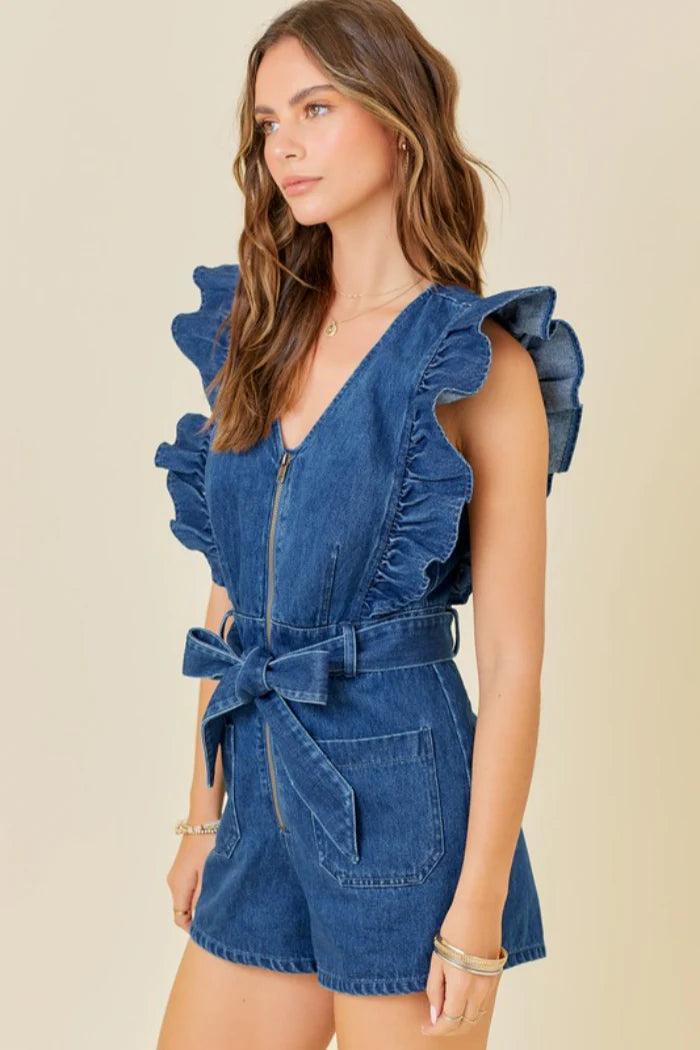 Denim Belted Romper Product Image