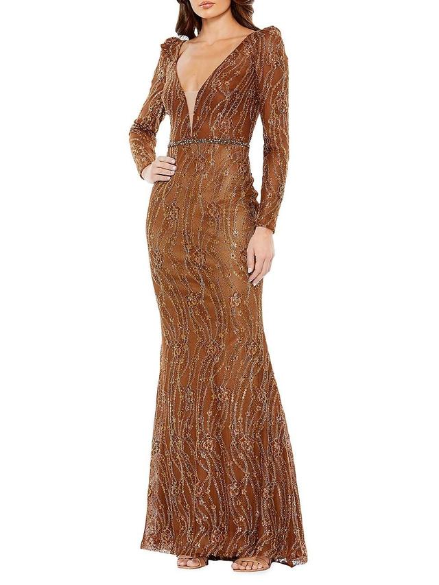 Womens Embellished Mesh Trumpet Gown Product Image