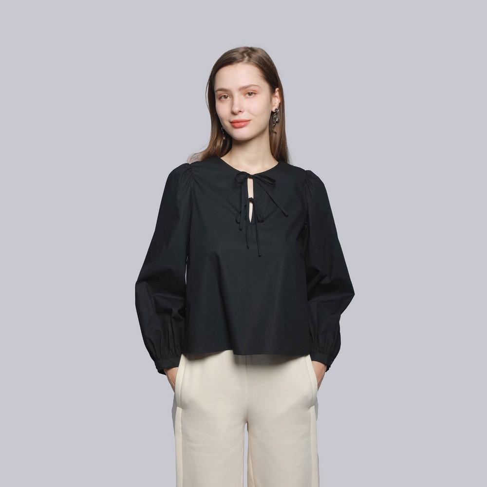 Womens Balloon Long Sleeve Blouse - A New Day Black XS Product Image