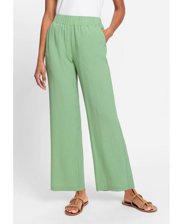 Olsen Womens Anna Fit Wide Leg Cropped Pull-On Crinkle Pant Product Image