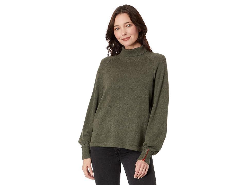 Lilla P Snap Cuff Turtleneck Sweater (Moss) Women's Clothing product image