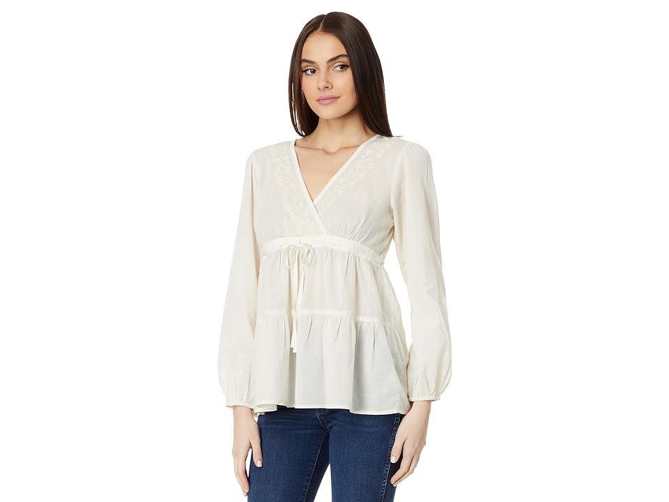 Lucky Brand Embroidered Babydoll Top (Whisper ) Women's Clothing Product Image