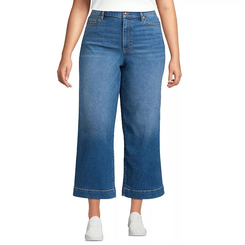 Plus Size Lands End High-Rise Wide Leg Crop Jeans, Womens Blue Tide Blue Product Image