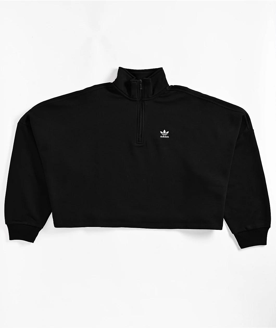 adidas Essentials Black Half Zip Crop Fleece Sweatshirt product image