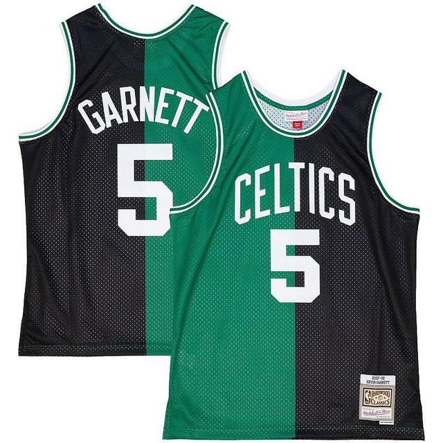 Mens Mitchell & Ness Kevin Garnett Black, Kelly Green Boston Celtics Hardwood Classics 2007-08 Split Swingman Jersey - Black, Kelly Green Product Image