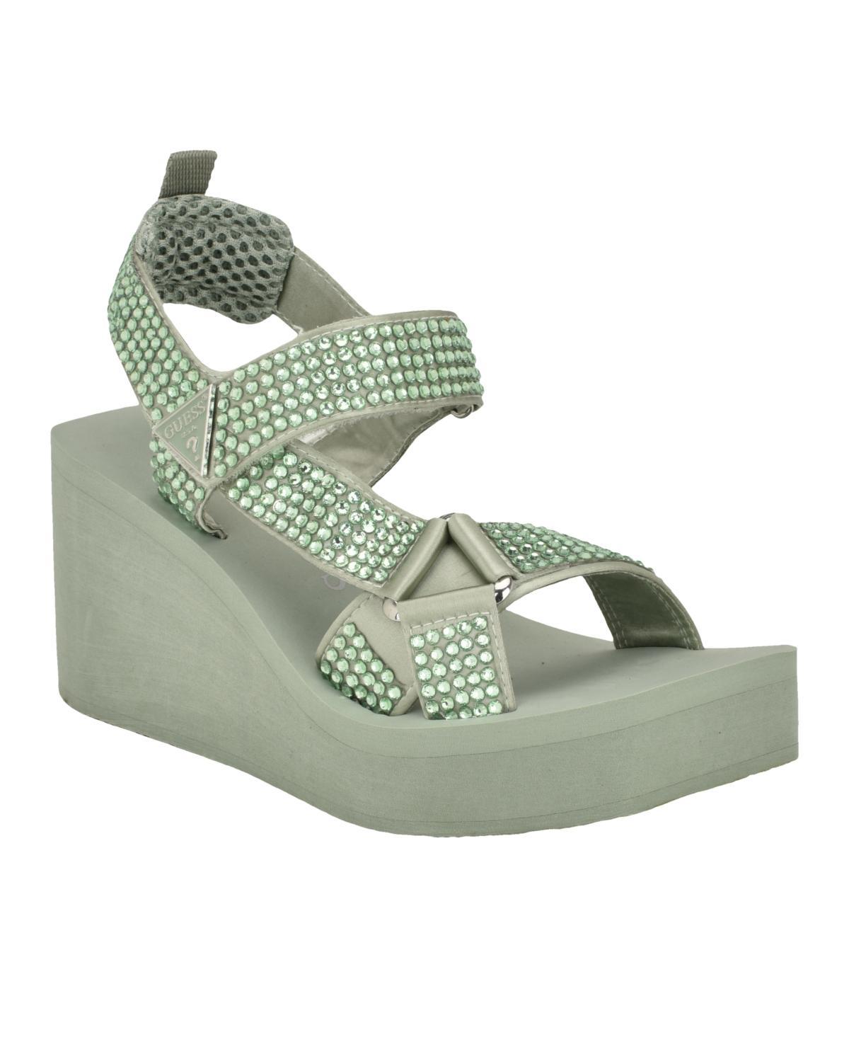 Guess Womens Dawsin Rhinestone Eva Strappy Wedge Sandals Product Image