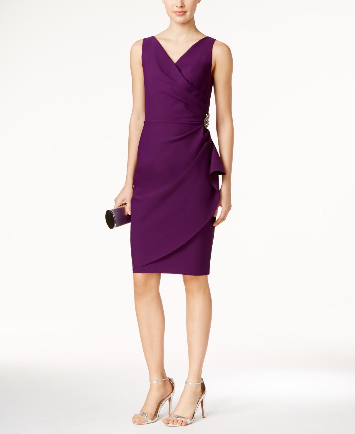 Alex Evenings Surplice V-Neck Sleeveless Ruched Brooch Sheath Dress Product Image