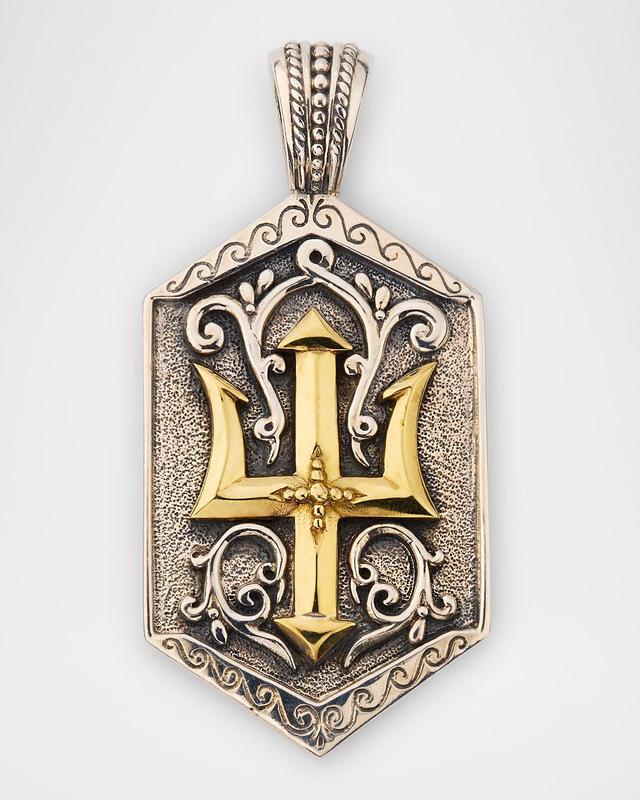 Mens Sterling Silver and Bronze Trident Dog Tag Product Image