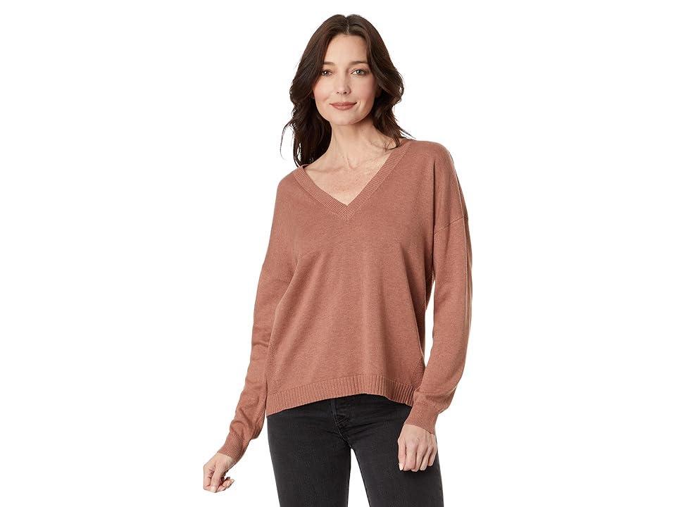 Lilla P Wrapped Seam V-Neck Sweater (Hickory) Women's Clothing Product Image