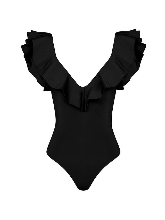 Womens Santa Ruffle One-Piece Swimsuit Product Image