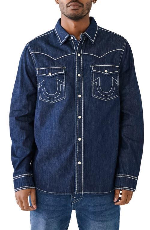 True Religion Brand Jeans Big T Cotton Denim Snap-Up Western Shirt Product Image