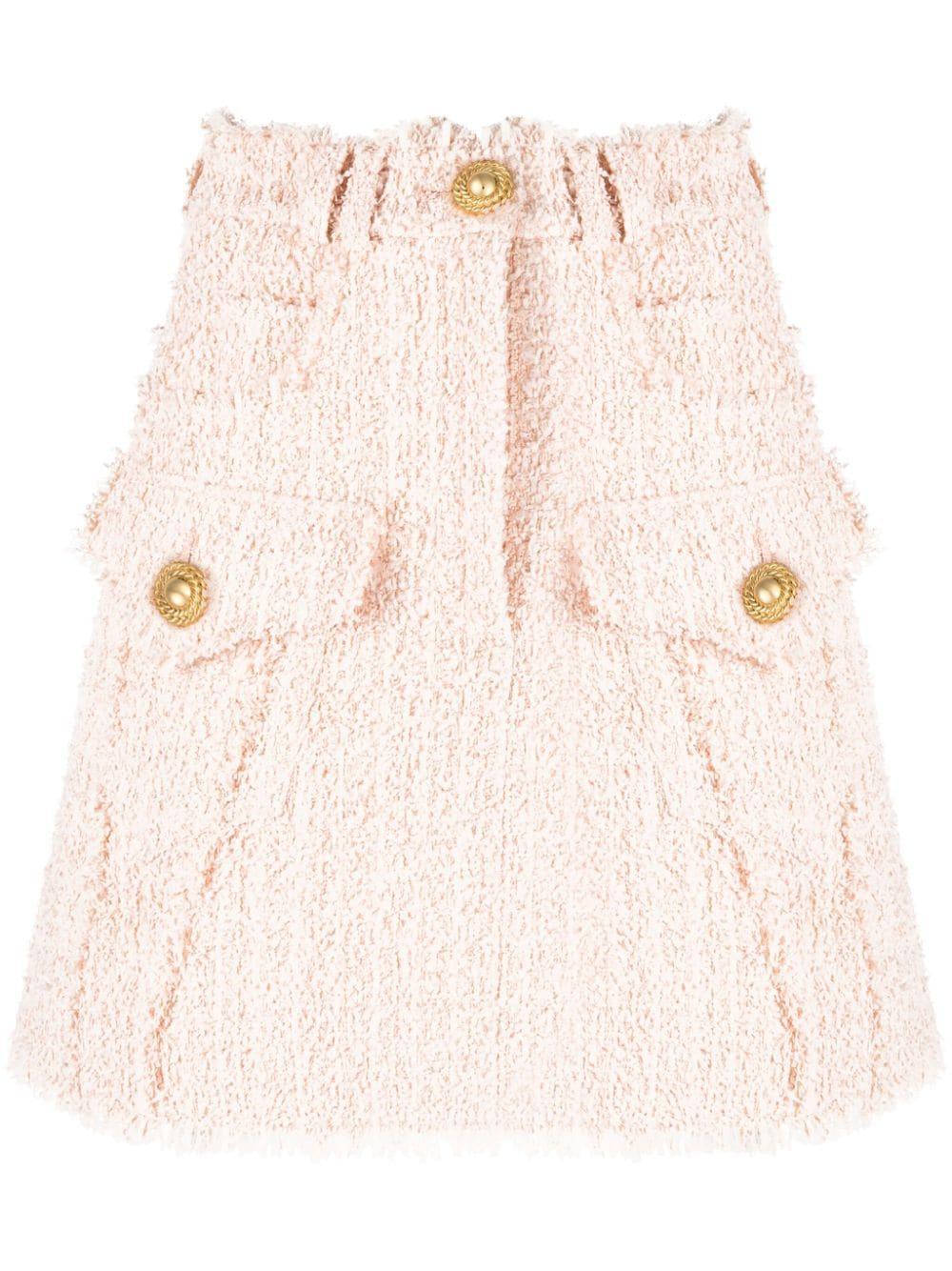 BALMAIN Frayed Hem Tweed Skirt In Pink Product Image