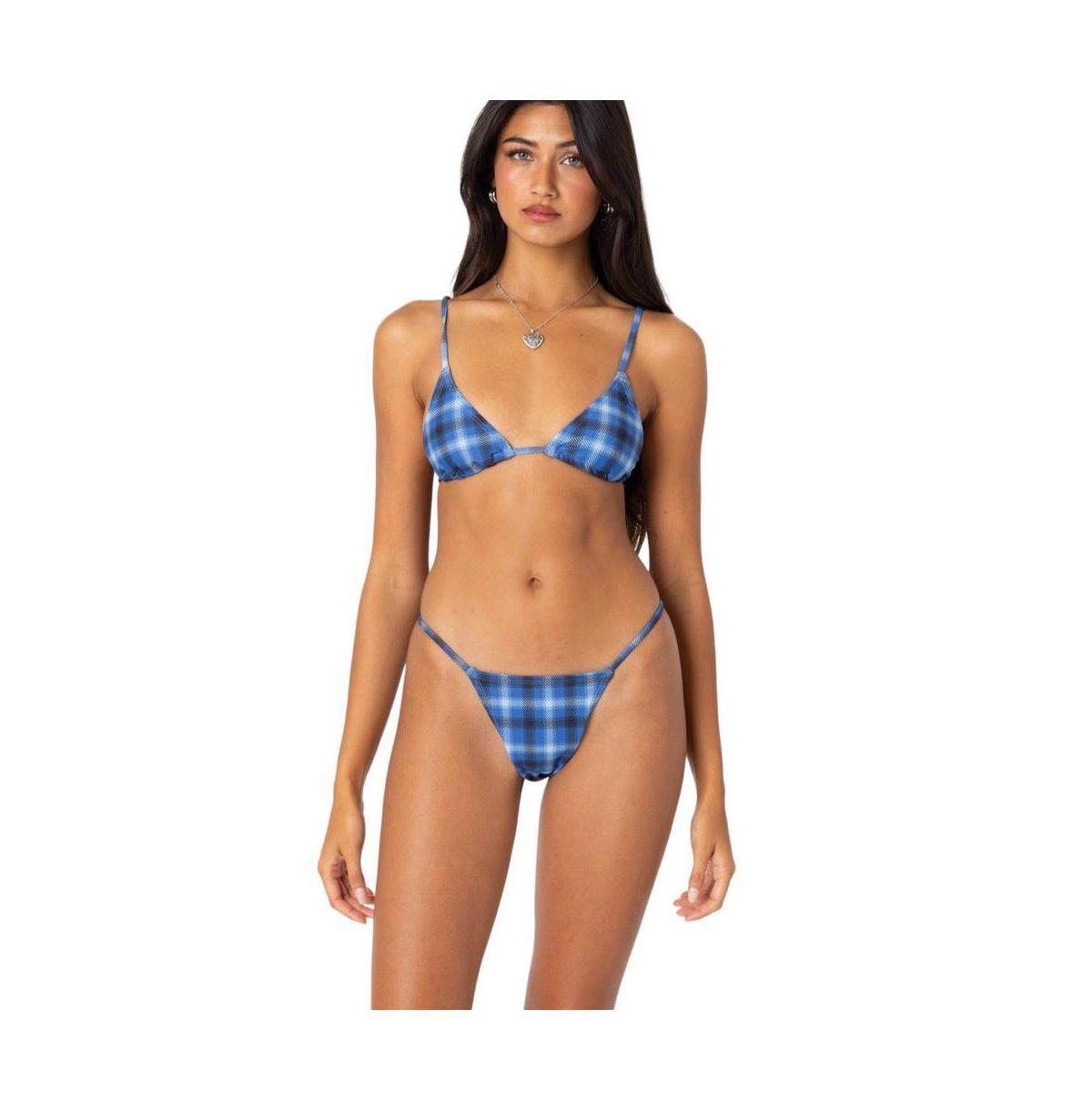 Women's Preppy Plaid Triangle Bikini Top Product Image