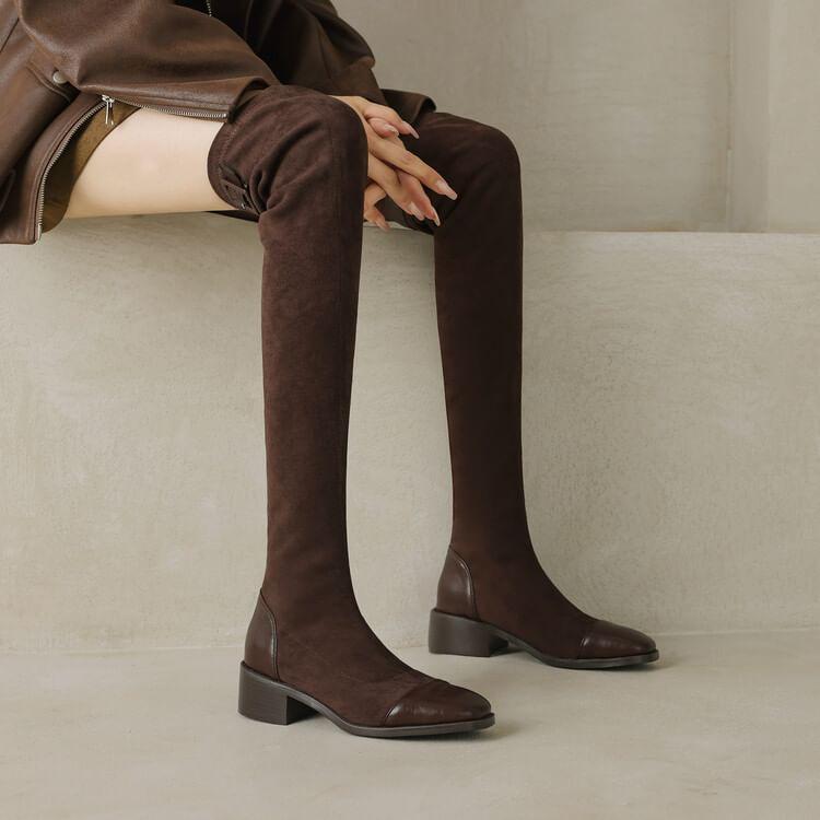 Chunky Heel Square Toe Over The Knee Boots Product Image