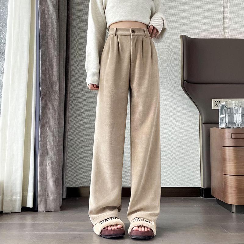 High Waist Plain Wide Leg Pants Product Image