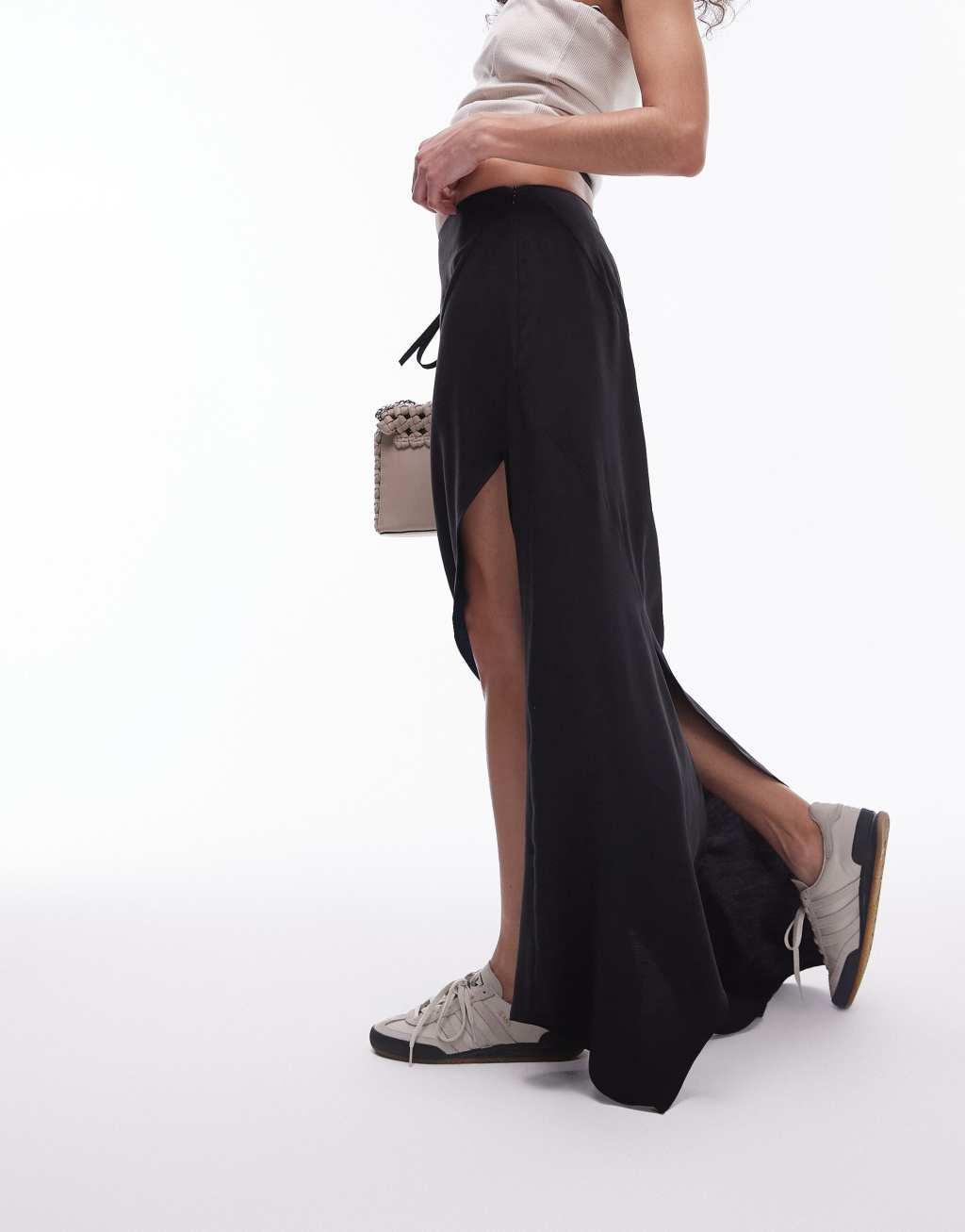 Topshop Handkerchief Hem Asymmetric Skirt in black Product Image