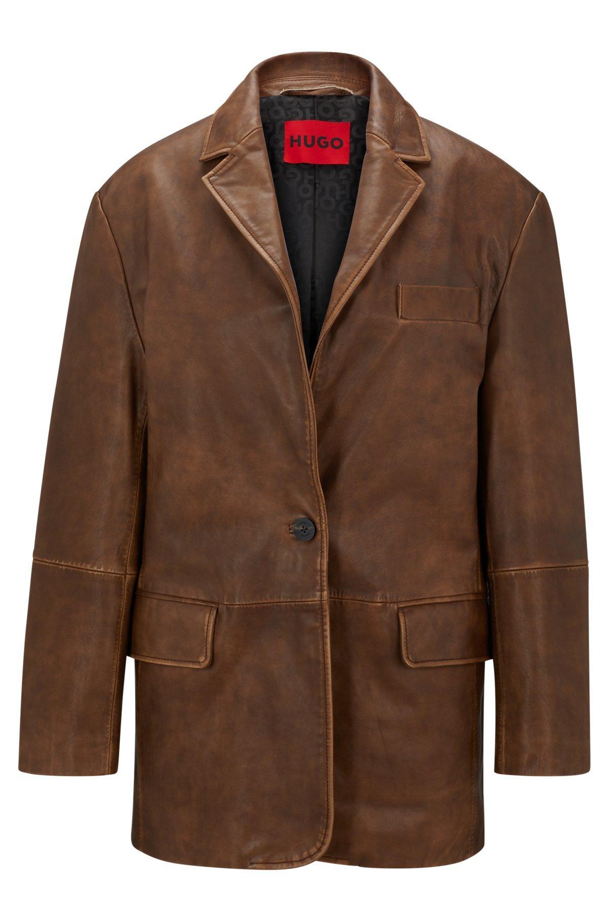 Relaxed-fit jacket in vintage-effect leather Product Image