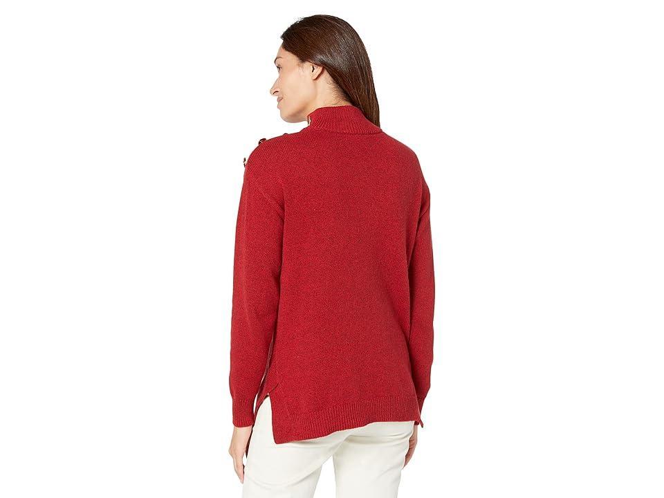 Elliott Lauren Need For Tweed Mock Neck Sweater with Button Detail On Shoulder (Scarlet) Women's Clothing Product Image