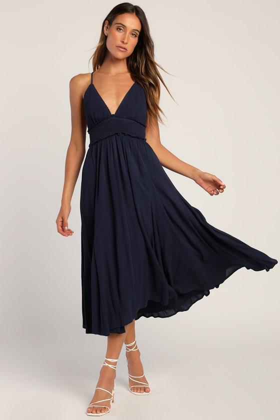 Essentially Elegant Navy Blue Sleeveless Backless Midi Dress Product Image