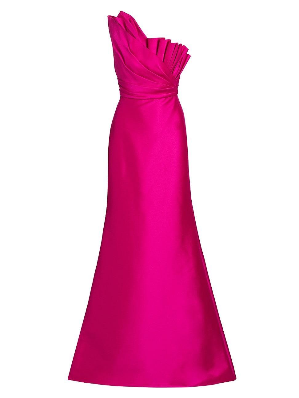 Womens Satin Mikado Asymmetric Strapless Gown Product Image