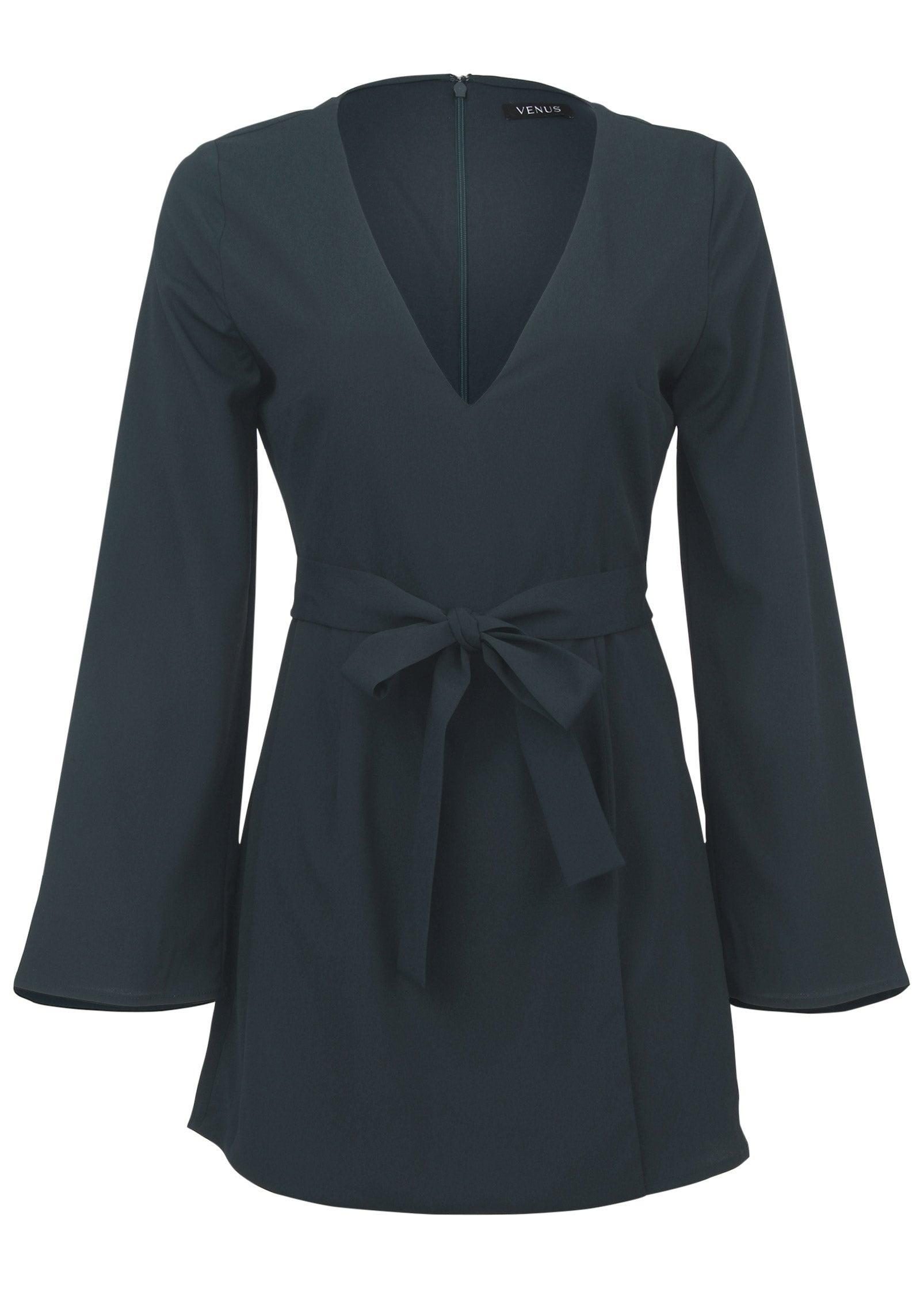 Long-Sleeve Skort Romper - Navy Product Image