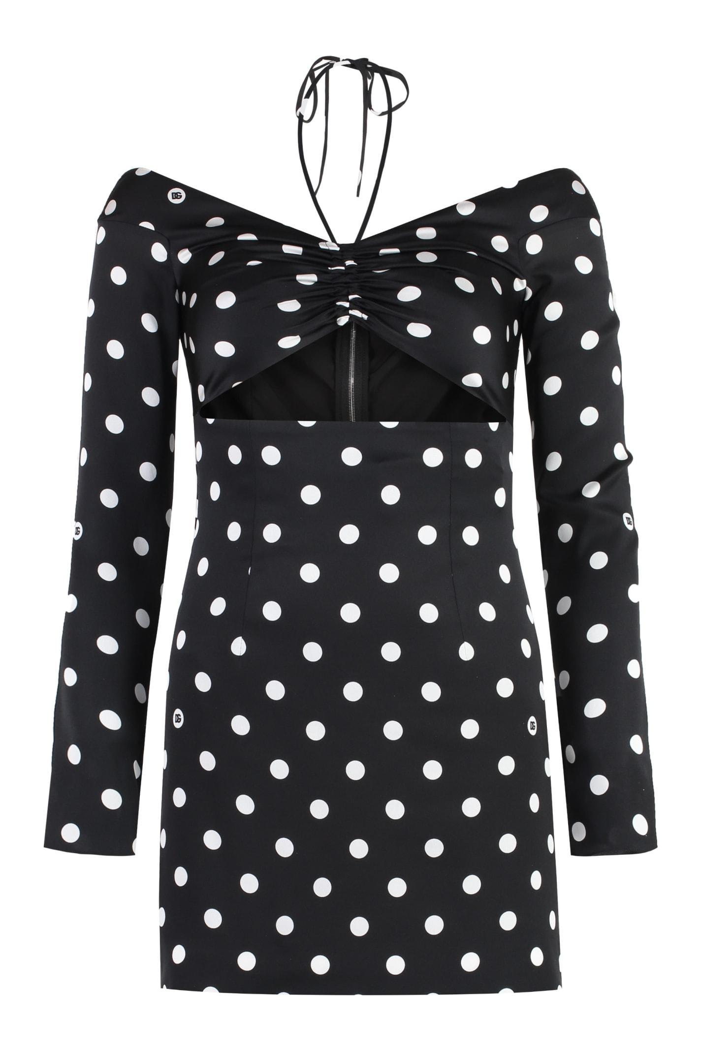 DOLCE & GABBANA Polka-dot Print Silk Mini Dress In Black Product Image