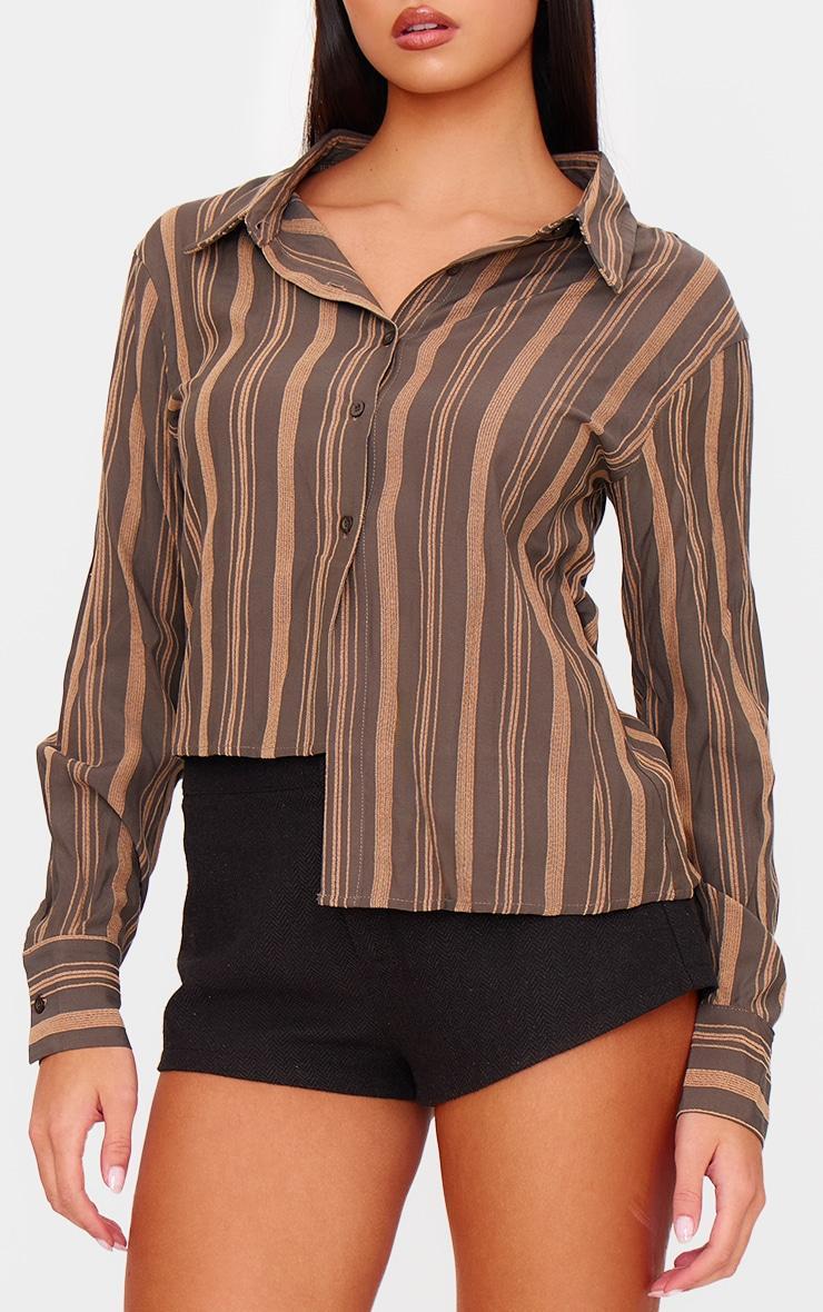 Brown Asymmetric Striped Shirt Product Image